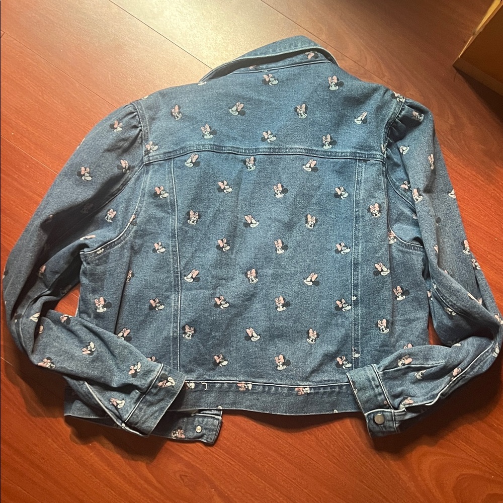 Disney womens Minnie Mouse XL Blue‎ Floral cropped jean trucker Jacket - Picture 6 of 9